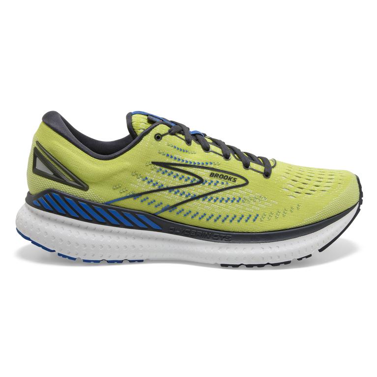 Brooks Glycerin Gts 19 - Mens Max Cushion Road Running Shoes - Yellow/ Navy/ Blue (67190FPYN)